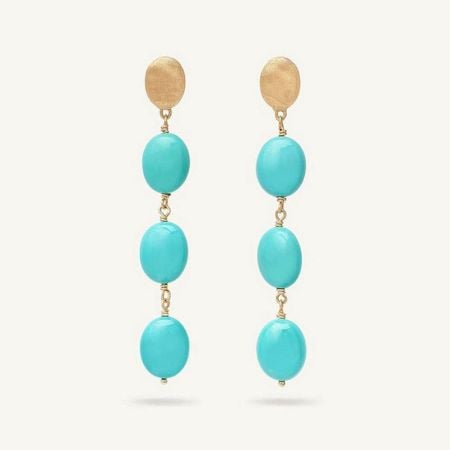 Gold Plated Turquoise Beaded Long Dangle Earrings